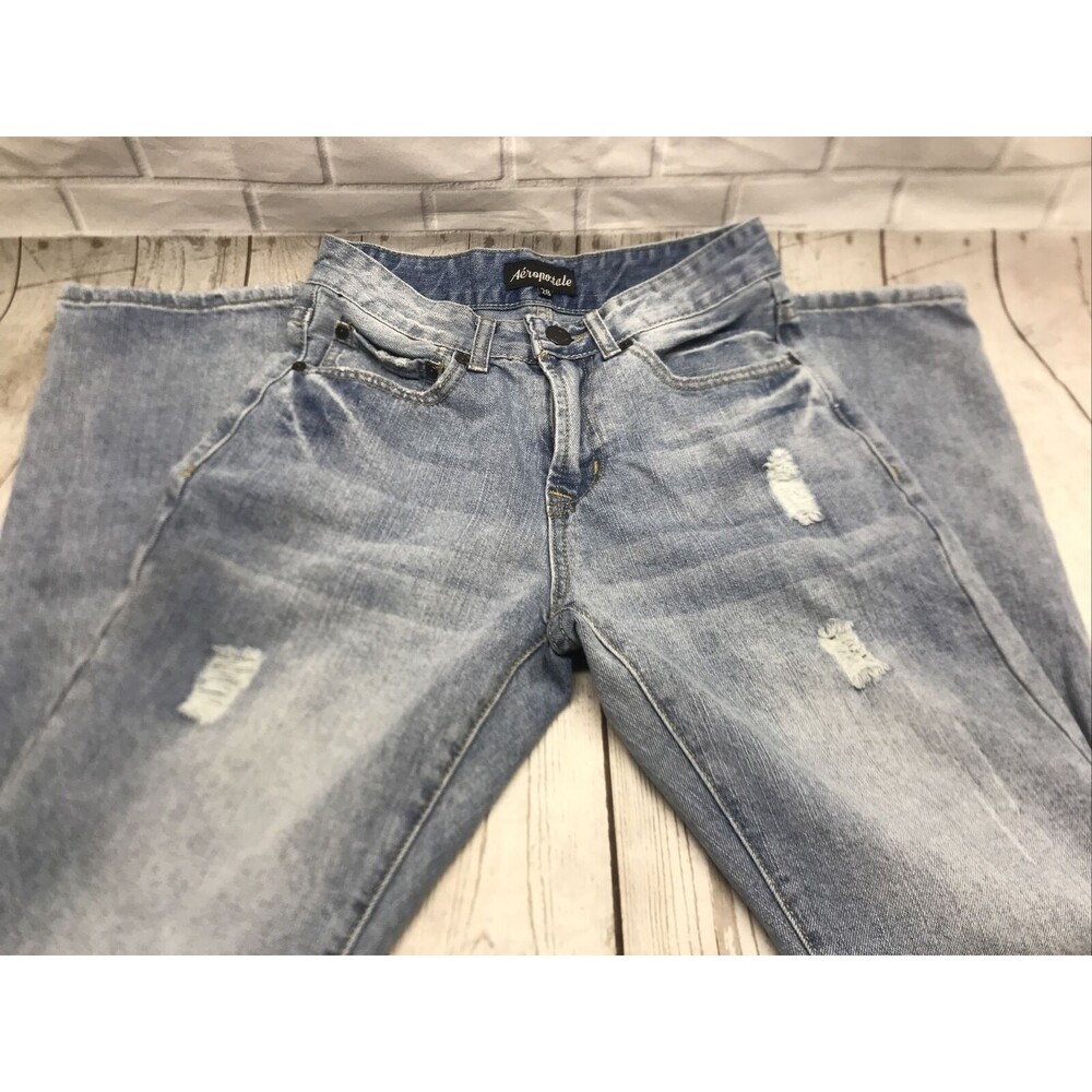 Aeropostale Women's Denim Jeans Size 28 Slim Boot Factory Destroyed Oil Stain